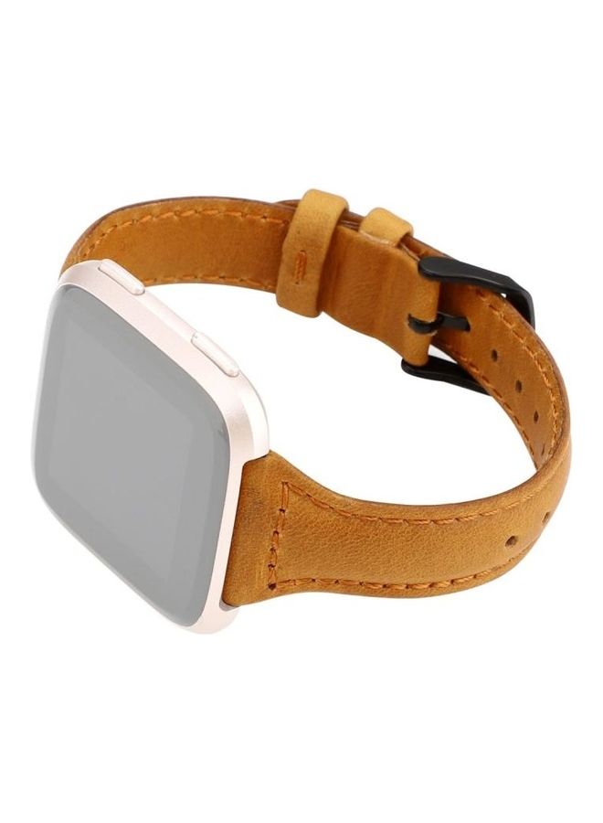 NIBEMINENT Horse Texture Genuine Leather Strap Band For Fitbit Versa Brown - Image 3