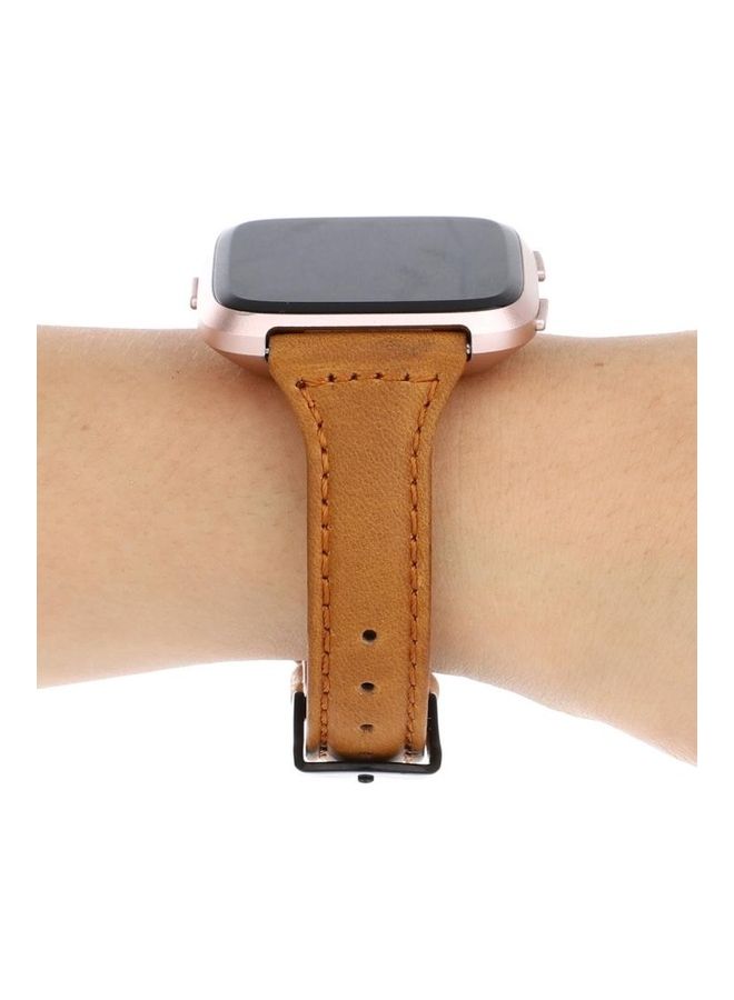 NIBEMINENT Horse Texture Genuine Leather Strap Band For Fitbit Versa Brown - Image 5