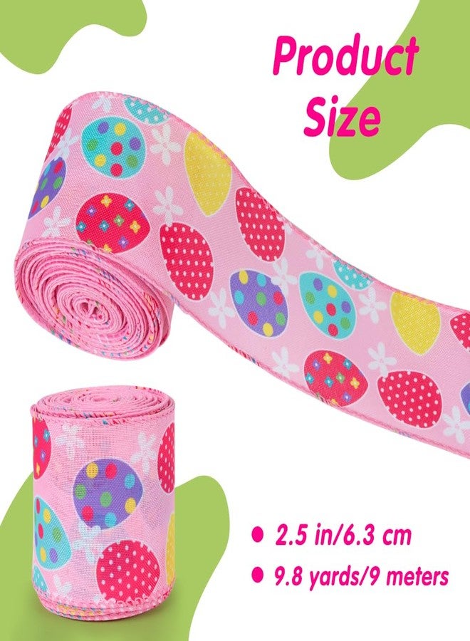 Tenn Well Easter Wired Edge Ribbon, 9.8 Yards 2.5 inch Egg Ribbon Wired for Gift Wrapping Floral Arrangement Wreath Bow Making DIY Crafts Holiday Decorations Crafts Tree(Pink) - Image 2