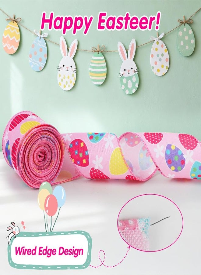 Tenn Well Easter Wired Edge Ribbon, 9.8 Yards 2.5 inch Egg Ribbon Wired for Gift Wrapping Floral Arrangement Wreath Bow Making DIY Crafts Holiday Decorations Crafts Tree(Pink) - Image 3