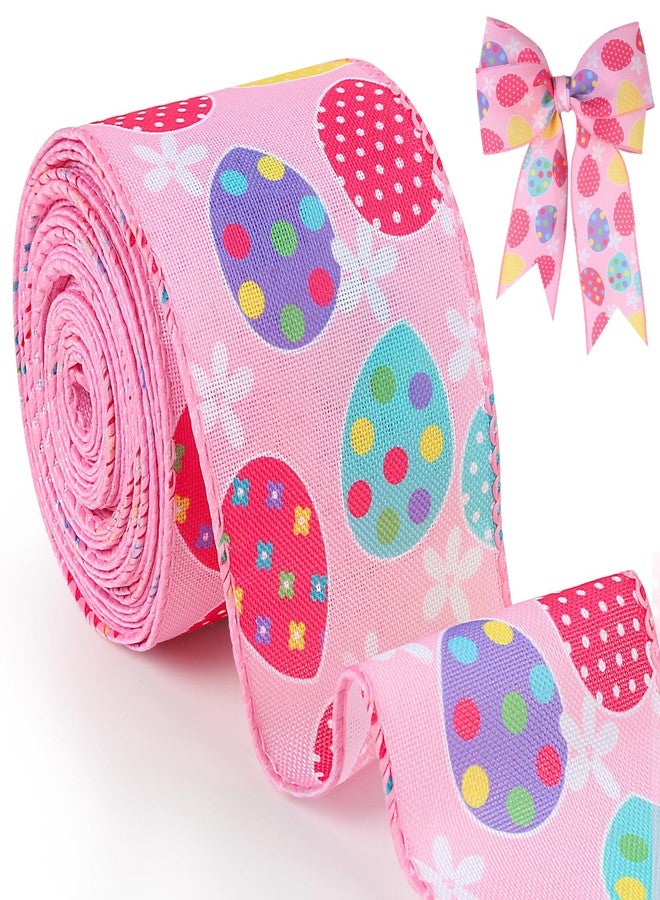 Tenn Well Easter Wired Edge Ribbon, 9.8 Yards 2.5 inch Egg Ribbon Wired for Gift Wrapping Floral Arrangement Wreath Bow Making DIY Crafts Holiday Decorations Crafts Tree(Pink) - Image 1