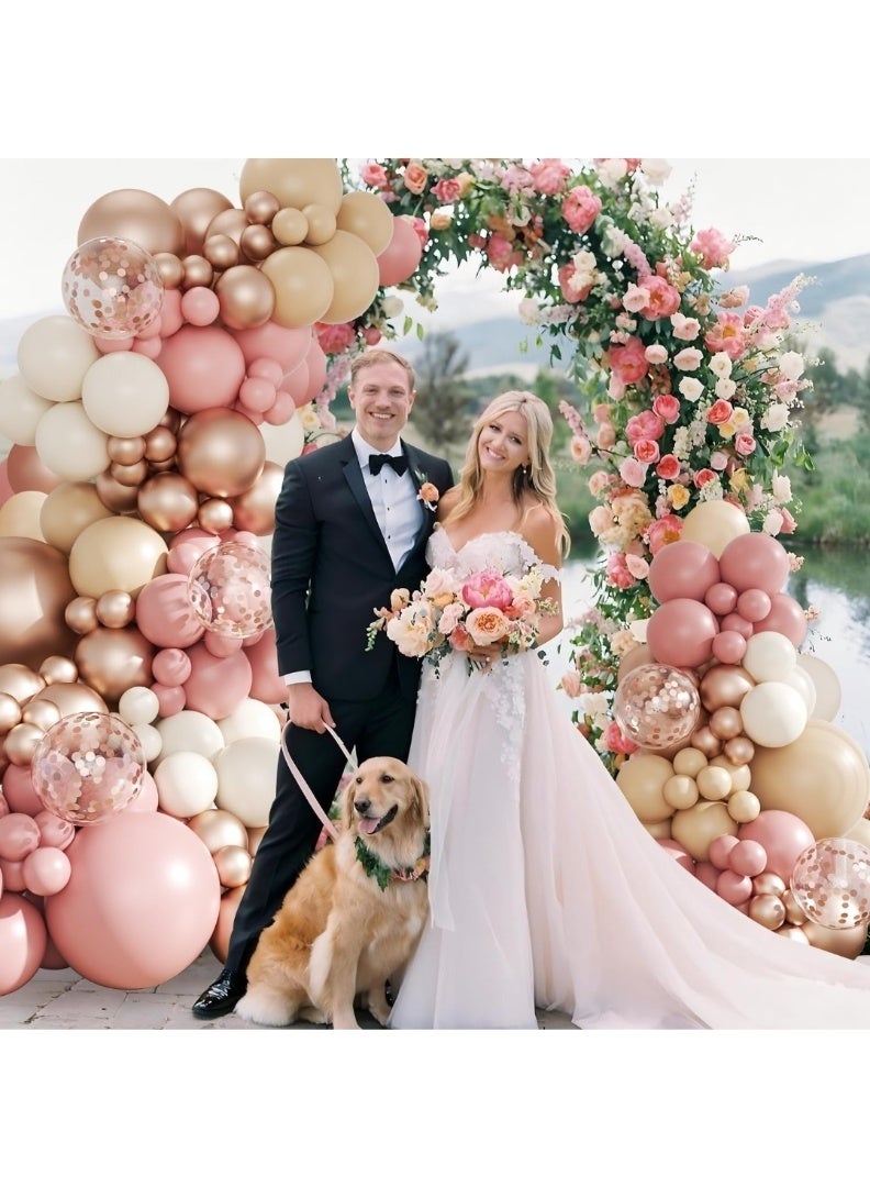 طقم قوس بالونات وردي باهت، 143 قطعة من بالونات بوهو وردي خدود رملي أبيض عاري ذهبي وردي طقم قوس جارلاند بالونات قصاصات ورقية لأعياد الميلاد وحفلات الزفاف وحفلات استقبال المولود الجديد - Image 3
