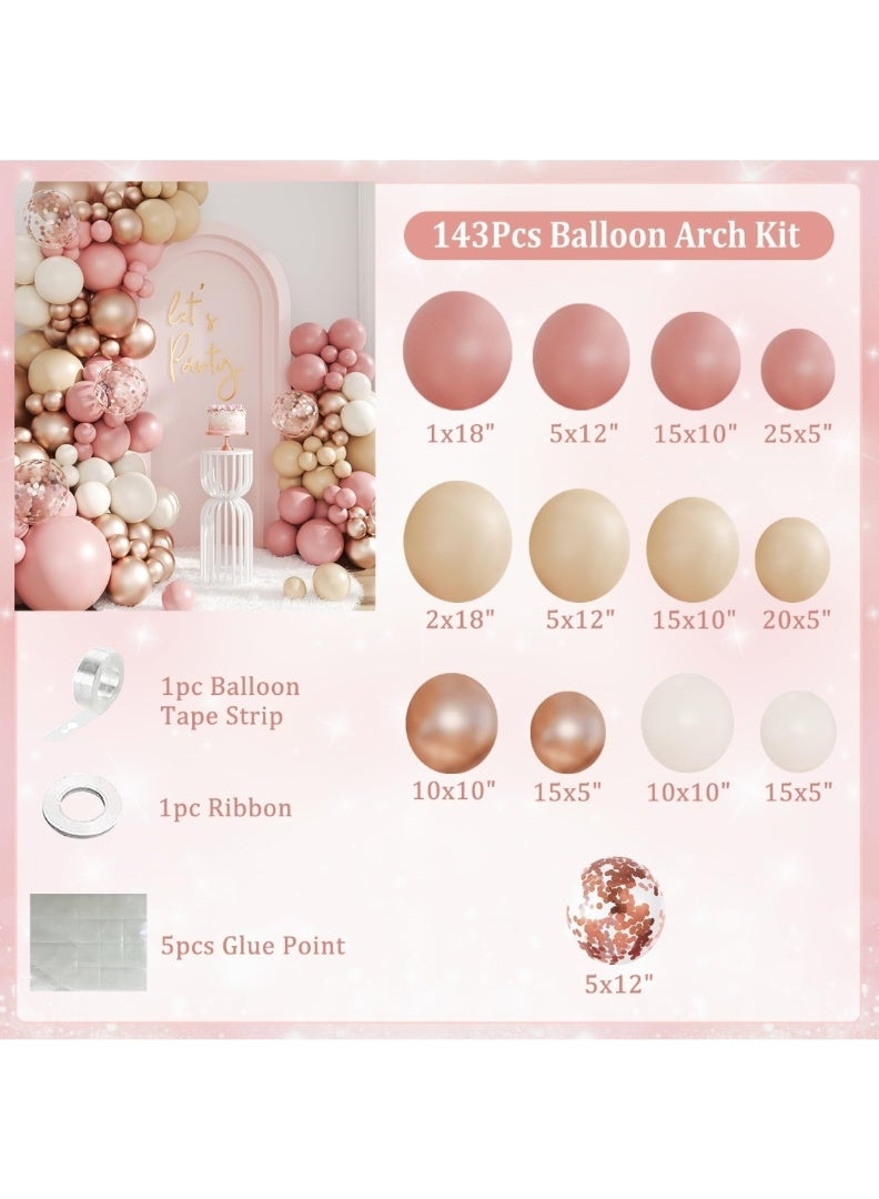 طقم قوس بالونات وردي باهت، 143 قطعة من بالونات بوهو وردي خدود رملي أبيض عاري ذهبي وردي طقم قوس جارلاند بالونات قصاصات ورقية لأعياد الميلاد وحفلات الزفاف وحفلات استقبال المولود الجديد - Image 2