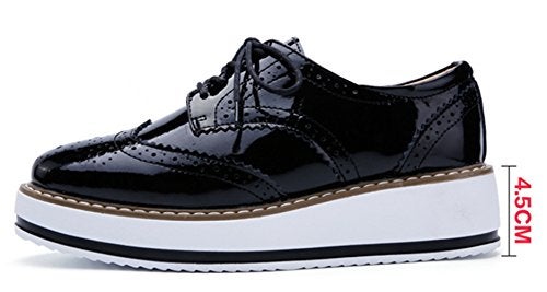 DADAWEN Women's Platform Lace-Up Wingtips Square Toe Oxfords Shoe Black US Size 8/Asia Size 40/25cm - Image 3
