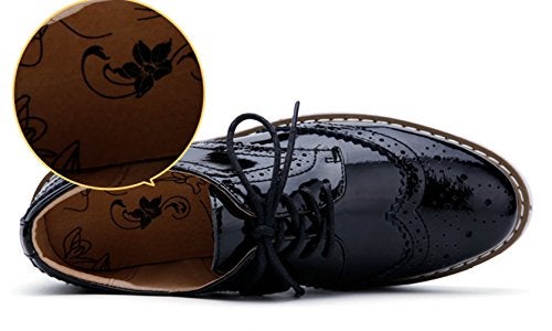 DADAWEN Women's Platform Lace-Up Wingtips Square Toe Oxfords Shoe Black US Size 8/Asia Size 40/25cm - Image 4