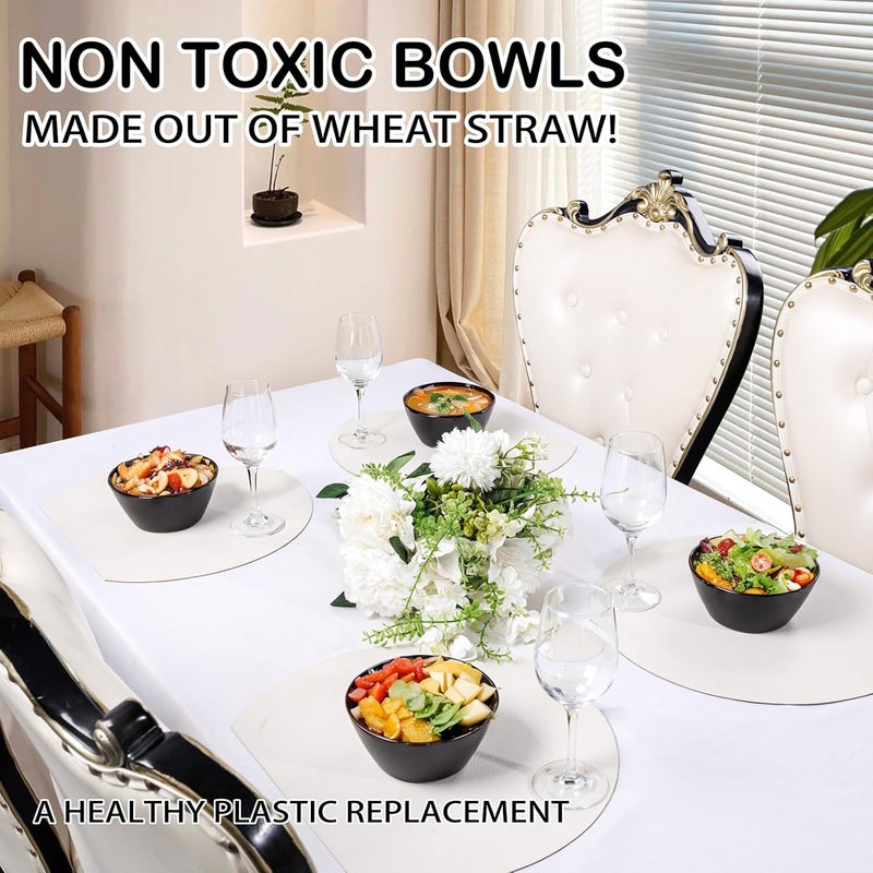 supernal 12PCS Black Wheat Straw Bowls  Unbreakable Reusable Plastic Soup  Cereal Straws BowlsFridge and Dishwasher Safe StackableLightweight Black Disposable Bowl for RamenSalads and Catering - Image 5