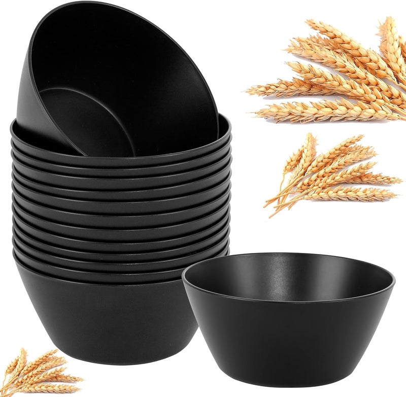 supernal 12PCS Black Wheat Straw Bowls  Unbreakable Reusable Plastic Soup  Cereal Straws BowlsFridge and Dishwasher Safe StackableLightweight Black Disposable Bowl for RamenSalads and Catering - Image 1