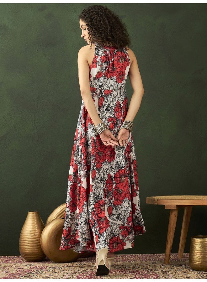 AKS Floral Printed Shoulder Strap Maxi Dress - Image 5