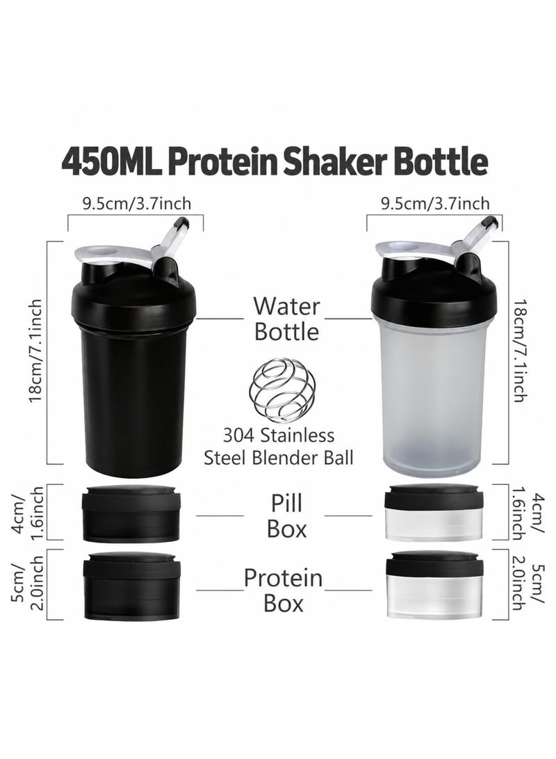DBLEW 3 Layer Protein Shaker Bottle 500ml with Stainless Steel Mixing Ball, Pills protien Shake Compartment Leak-Resistant BPA-Free Gym Blender Cup for Protein Shakes, Pre-Workout - Blue - Image 2
