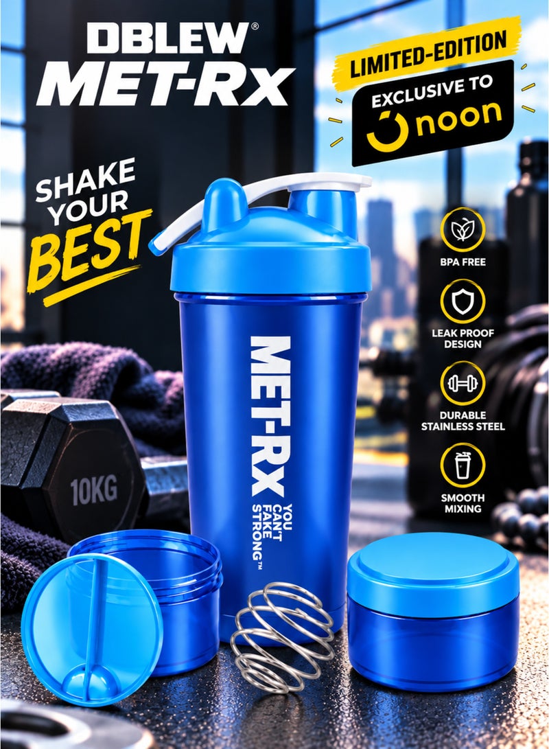DBLEW 3 Layer Protein Shaker Bottle 500ml with Stainless Steel Mixing Ball, Pills protien Shake Compartment Leak-Resistant BPA-Free Gym Blender Cup for Protein Shakes, Pre-Workout - Blue - Image 1