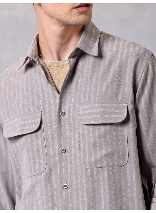 Beyoung Mauve Grey Suede Urban Shirt for Men