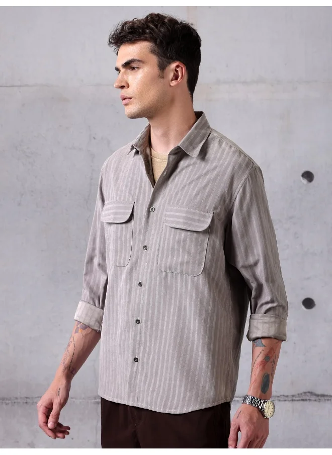 Beyoung Mauve Grey Suede Urban Shirt for Men