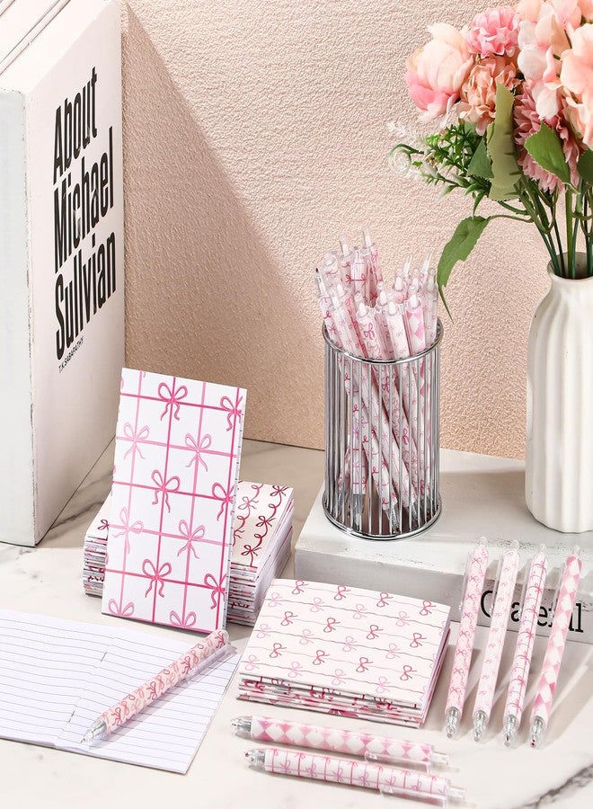 Sinload 48 Pcs Coquette Office Supplies Pink Bow Notepad Mini Journal Preppy Ballpoint Pen Bulk Small Aesthetic Notebook Pen Cute Girly Stationary for Women Teacher Lady Emergency Nurses - Image 4