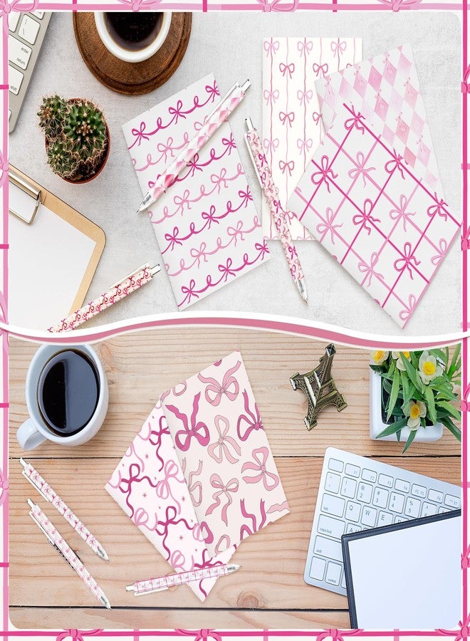 Sinload 48 Pcs Coquette Office Supplies Pink Bow Notepad Mini Journal Preppy Ballpoint Pen Bulk Small Aesthetic Notebook Pen Cute Girly Stationary for Women Teacher Lady Emergency Nurses - Image 5
