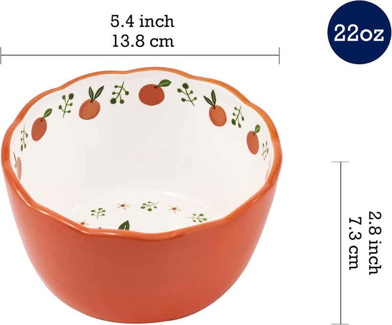 Bico Cartoon Fruit Pop Scalloped 22oz Ceramic Cereal Bowls Set of 4 Microwave  Dishwasher Safe Assorted Colors - Image 2