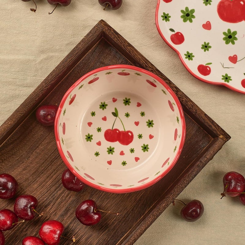 Bico Cartoon Fruit Pop Scalloped 22oz Ceramic Cereal Bowls Set of 4 Microwave  Dishwasher Safe Assorted Colors - Image 5