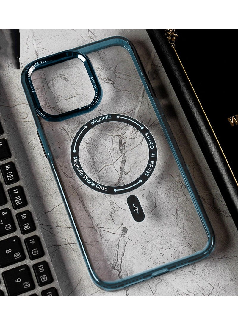 Wtech Hybrid Transparent Hard PC back TPU Magsafe Case Cover For Apple iPhone 15 Pro 2023 Sky Blue - Image 5