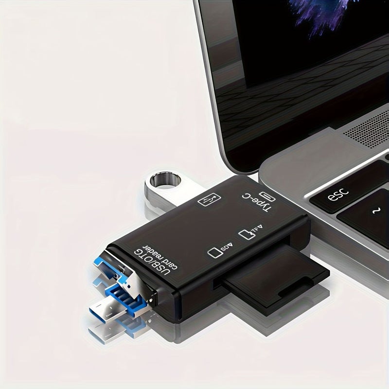 قارئ بطاقات USB من النوع C بست وظائف سوداء متعدد الاستخدامات ومحول OTG للهواتف الذكية وأجهزة الكمبيوتر - Image 5