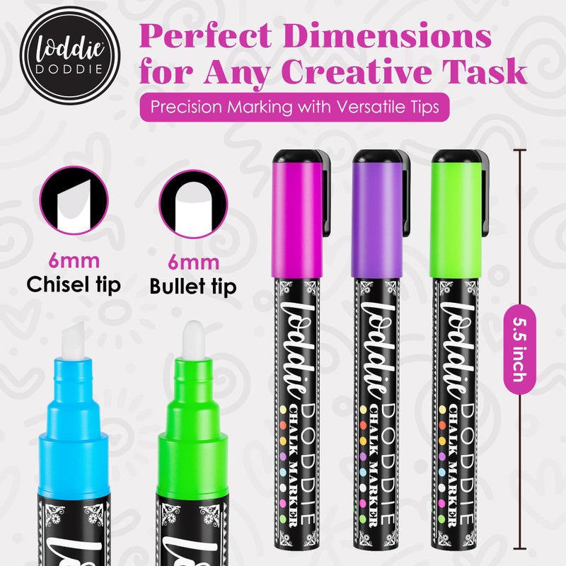 Loddie Doddie Liquid Chalk Markers (24-Pack) - Dust-Free Erasable Pens for Windows, Glass, Chalkboard & Blackboard - 6mm Reversible Bullet & Chisel Tip - Image 5