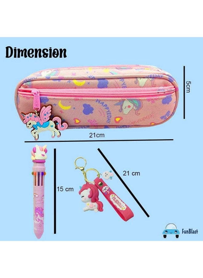 فنبلاست مجموعة أقلام بلاستيكية من فن بلاست للبنات - عبوة من 3 قطع هدايا يونيكورن، مجموعة من حافظة أقلام، 10 أقلام ملونة وسلسلة مفاتيح، مجموعة أدوات مكتبية كاواي، مجموعة هدايا، هدايا عيد ميلاد، هدية إرجاع للأطفال (وردي) - Image 2