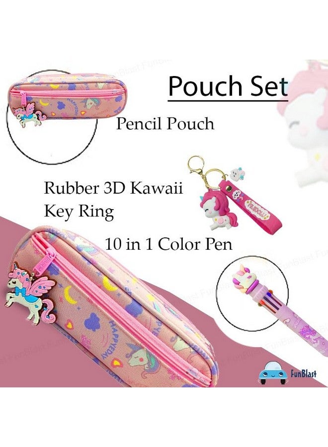 فنبلاست مجموعة أقلام بلاستيكية من فن بلاست للبنات - عبوة من 3 قطع هدايا يونيكورن، مجموعة من حافظة أقلام، 10 أقلام ملونة وسلسلة مفاتيح، مجموعة أدوات مكتبية كاواي، مجموعة هدايا، هدايا عيد ميلاد، هدية إرجاع للأطفال (وردي) - Image 5