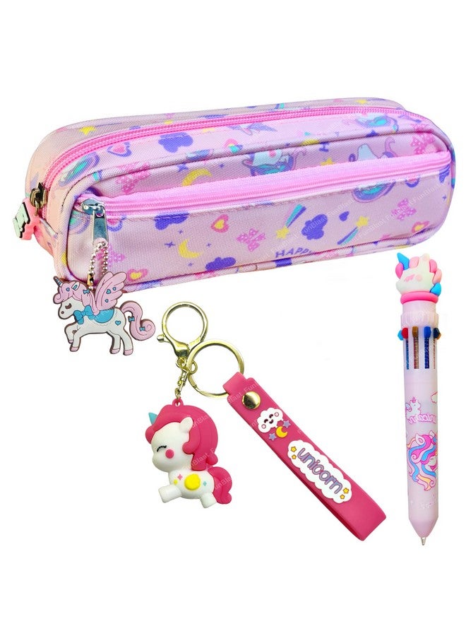 فنبلاست مجموعة أقلام بلاستيكية من فن بلاست للبنات - عبوة من 3 قطع هدايا يونيكورن، مجموعة من حافظة أقلام، 10 أقلام ملونة وسلسلة مفاتيح، مجموعة أدوات مكتبية كاواي، مجموعة هدايا، هدايا عيد ميلاد، هدية إرجاع للأطفال (وردي) - Image 1