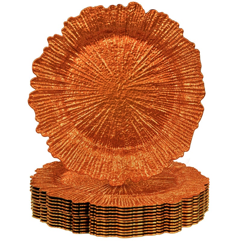 MAONAME Orange Charger Plates Set of 12 Reef Plate Chargers for Dinner Plate Plastic Decorative Plates for Table Setting Thanksgiving Christmas