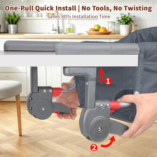 JOZZVE Premium Hook On High Chair OnePull Quick Install No Twisting Heavy Duty Steel Frame Safe Materials Clip on Table Chair Portable Baby Feeding Chair with Storage Bag for Travel Home - Image 3