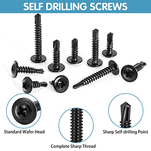 SATANTECH 410 Stainless Steel #8#10 Self Tapping Screws for Metal, 380 PCS Self Drilling Screws Assortment Kit, Black Oxide, Modified Truss Head Self Tapping Sheet Metal TEK Screws, Length 1/2" to 1-1/4'' - Image 5