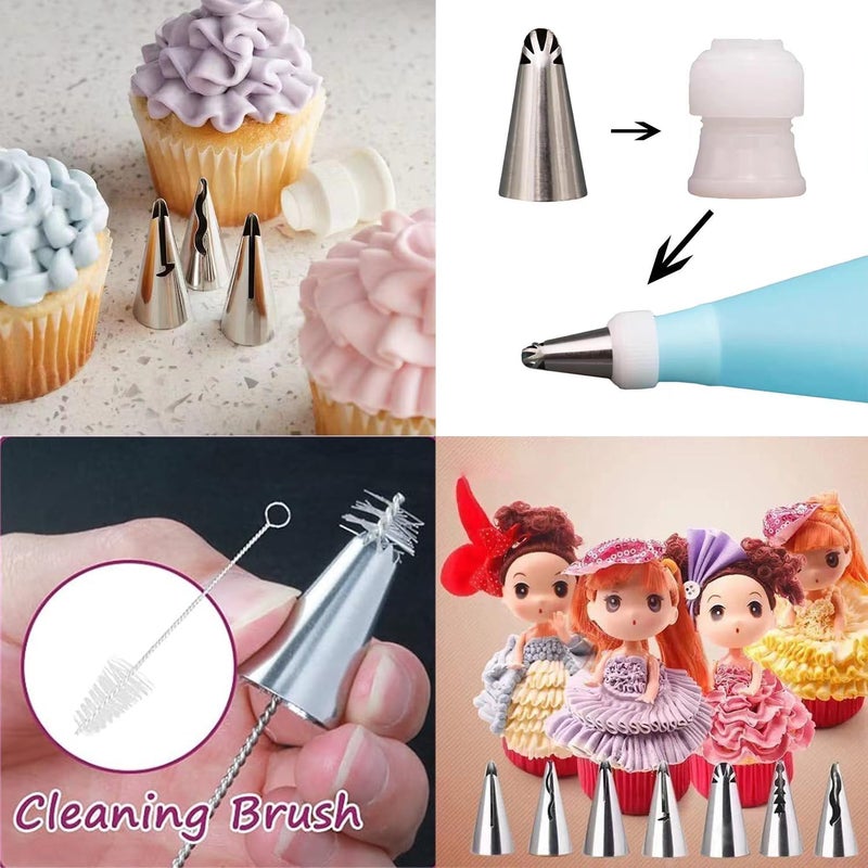 MDLJG 10pcs Cake Decorating Icing Piping Tip Set, Pleated Skirt PipingNozzles Set Ruffle Piping Tips Stainless Steel Frosting TipsDecorating Tips for Cake Cupcakes Cookies with A Cleaning Brush(10pcs) - Image 2