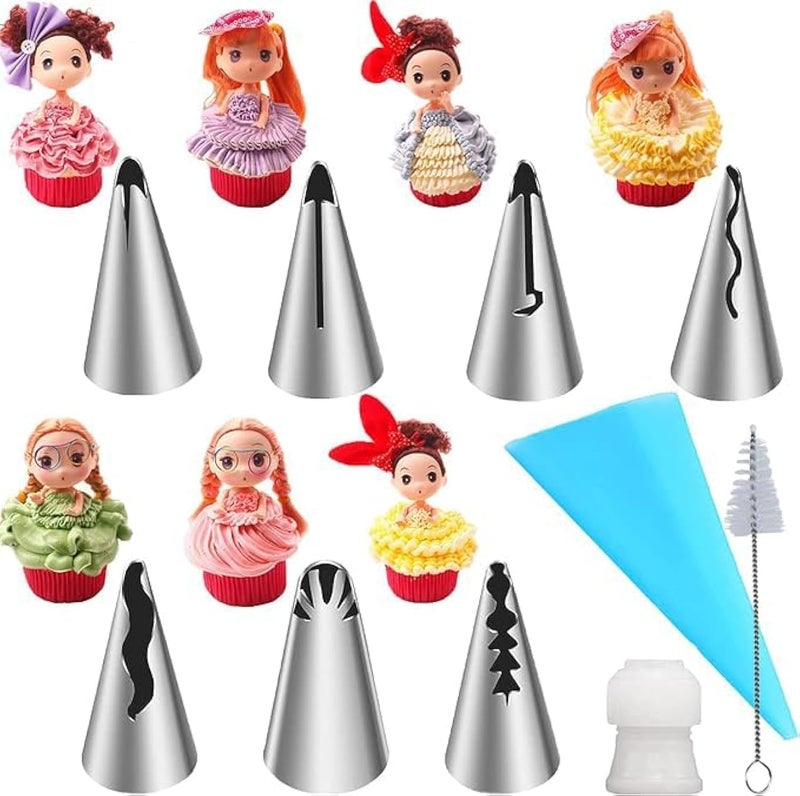 MDLJG 10pcs Cake Decorating Icing Piping Tip Set, Pleated Skirt PipingNozzles Set Ruffle Piping Tips Stainless Steel Frosting TipsDecorating Tips for Cake Cupcakes Cookies with A Cleaning Brush(10pcs) - Image 1