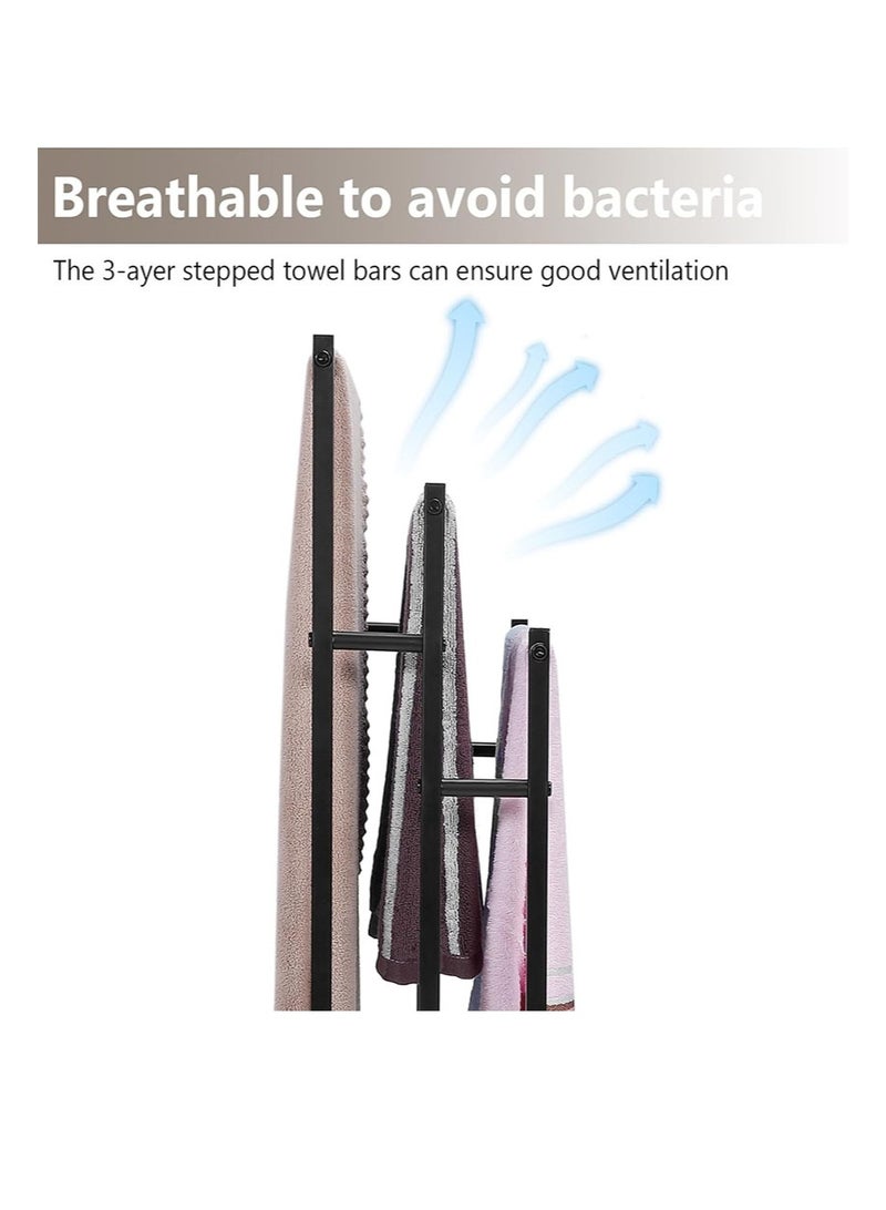 أبوستيم رف مناشف عمودي معدني متحرك بثلاث طبقات، رف مناشف حمام، رف مناشف قائم بذاته، رف تخزين معلق للحمام، رف مناشف حمام، رف مناشف حمام، رف مناشف حمام خارجي (أسود) - Image 4