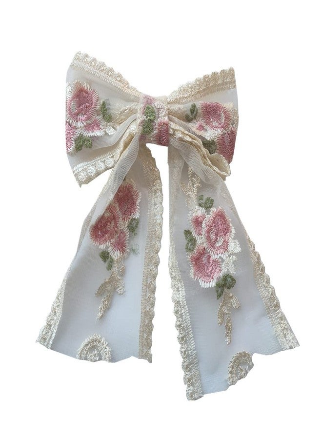 Honkenda Beige Large Lace Bow Hair Clip for Women, Double Layer Romantic Flower Dot Mesh Clip Hairpin Spring Hair Pins for Wedding, Party, Valentine's Day, Date, Birthday - Image 1
