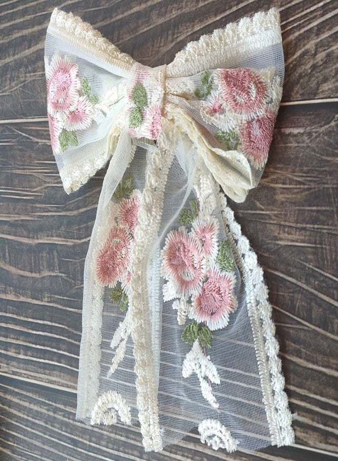 Honkenda Beige Large Lace Bow Hair Clip for Women, Double Layer Romantic Flower Dot Mesh Clip Hairpin Spring Hair Pins for Wedding, Party, Valentine's Day, Date, Birthday - Image 4