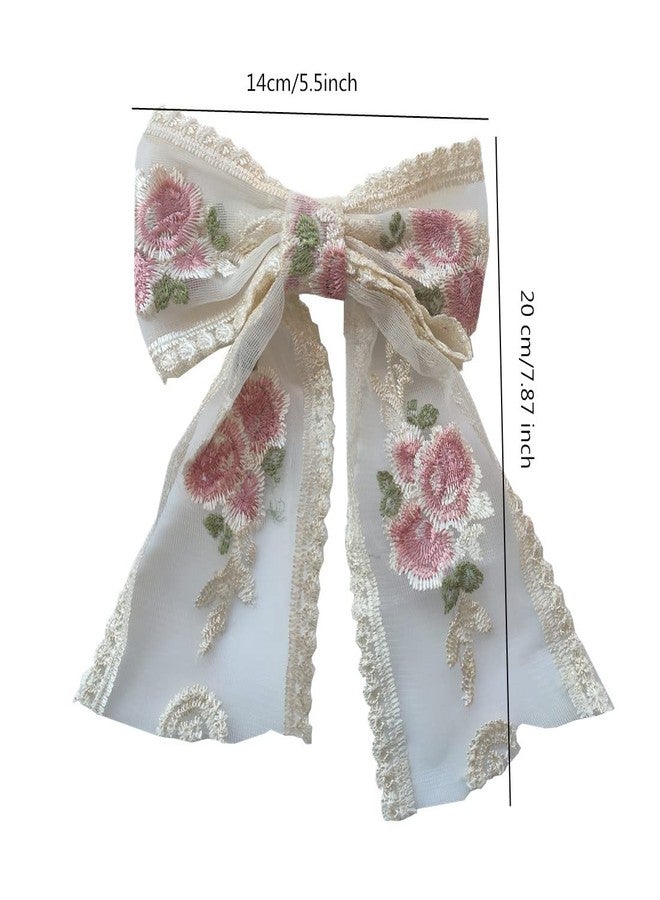 Honkenda Beige Large Lace Bow Hair Clip for Women, Double Layer Romantic Flower Dot Mesh Clip Hairpin Spring Hair Pins for Wedding, Party, Valentine's Day, Date, Birthday - Image 2