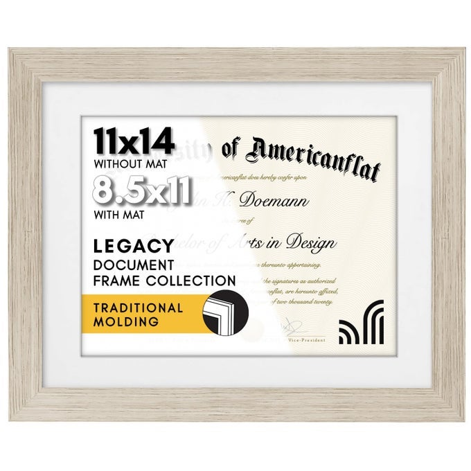 11x14 Diploma Frame with ShatterResistant Glass Use as 85x11 Frame with Mat or Display 11x14 Documents Without Mat Legacy Collection Certificate Frames for Wall Driftwood