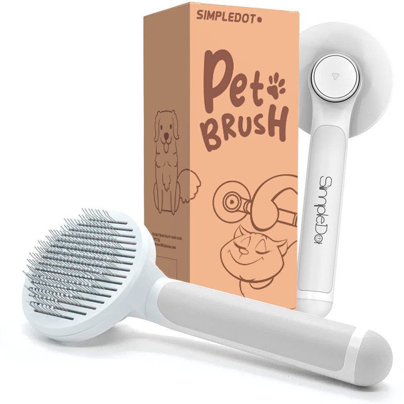 SimpleDot Self Cleaning Slicker Brush for Dogs and Cats, Pet Grooming Hair Brush, Removes Undercoat, Loose Hair, Mats, Tangles, and Dirt, Massages All Hair Types, Gray - Image 1