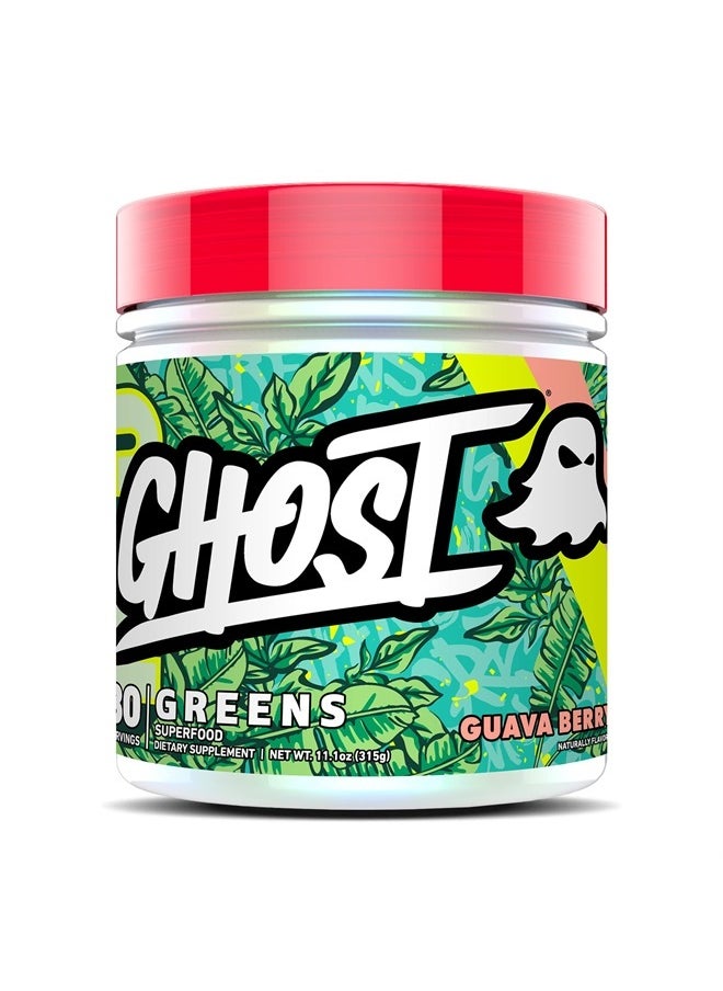 Ghost Greens Superfood Powder, Guava Berry - 30 Servings - 19 Super Greens & Reds, Fruits, Vegetables, Spirulina, & Chlorella, Prebiotics, 10 Billion CFU Probiotic & Digestive Enzymes - Gluten-Free  - Image 1
