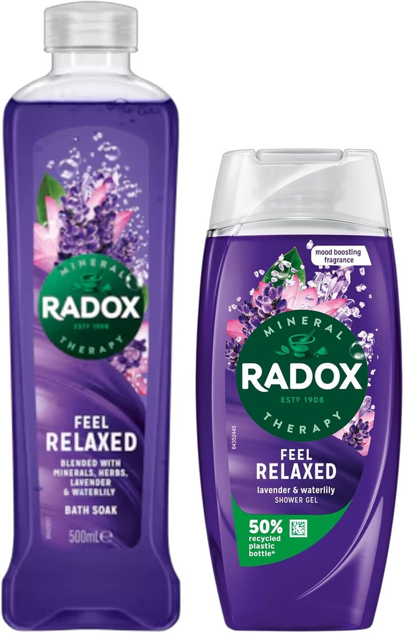 Radox Mineral Therapy Feel Relaxed Gift Set Lavender Waterlily Includes 500ml Bath Soak and 225ml Shower Gel for a Calming Experience 2 Pack