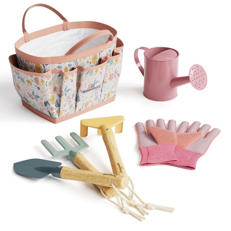 Kinderific Gardening Set, Tool Kit, for Kids, STEM, Includes Tote Bag, Spade, Watering Can, Rake, Fork, Trowel and Gloves (Petal) - Image 2