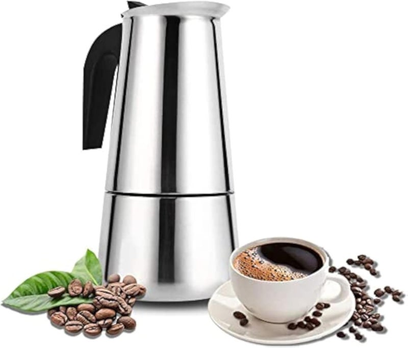 Stainless Steel Coffee Machine Stove, Espresso Maker Suitable for Induction 100 ml / 200 ml / 300 ml / 450 ml Moka Pot, Camping Coffee Maker, Espresso Coffee Machine Stove for Home Office (300 ml)