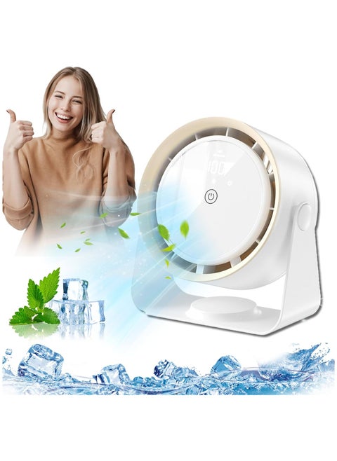 Turbo Circulation Rechargeable Fan – USB Powered Desk & Wall Mount Fan with Digital Display, 4-Speed Settings, Quiet Operation & Smart Timer, Ideal for Home, Office & Camping (Beige)