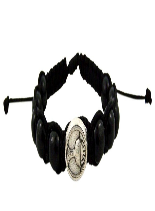 Needzo Adjustable Size Black First Communion Macrame Bracelet with IHS Chalice Medal - Image 1