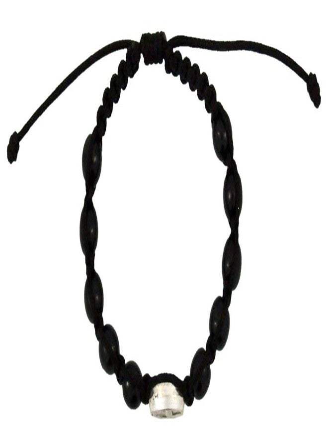 Needzo Adjustable Size Black First Communion Macrame Bracelet with IHS Chalice Medal - Image 2