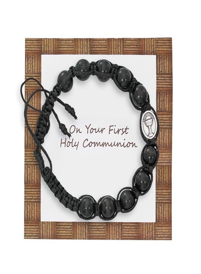 Needzo Adjustable Size Black First Communion Macrame Bracelet with IHS Chalice Medal - Image 4