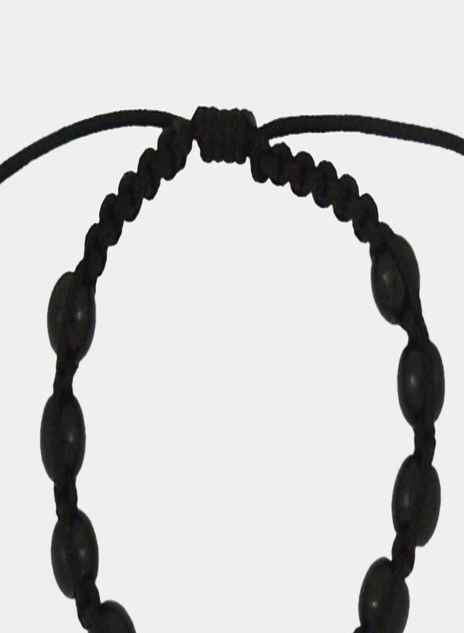 Needzo Adjustable Size Black First Communion Macrame Bracelet with IHS Chalice Medal - Image 3