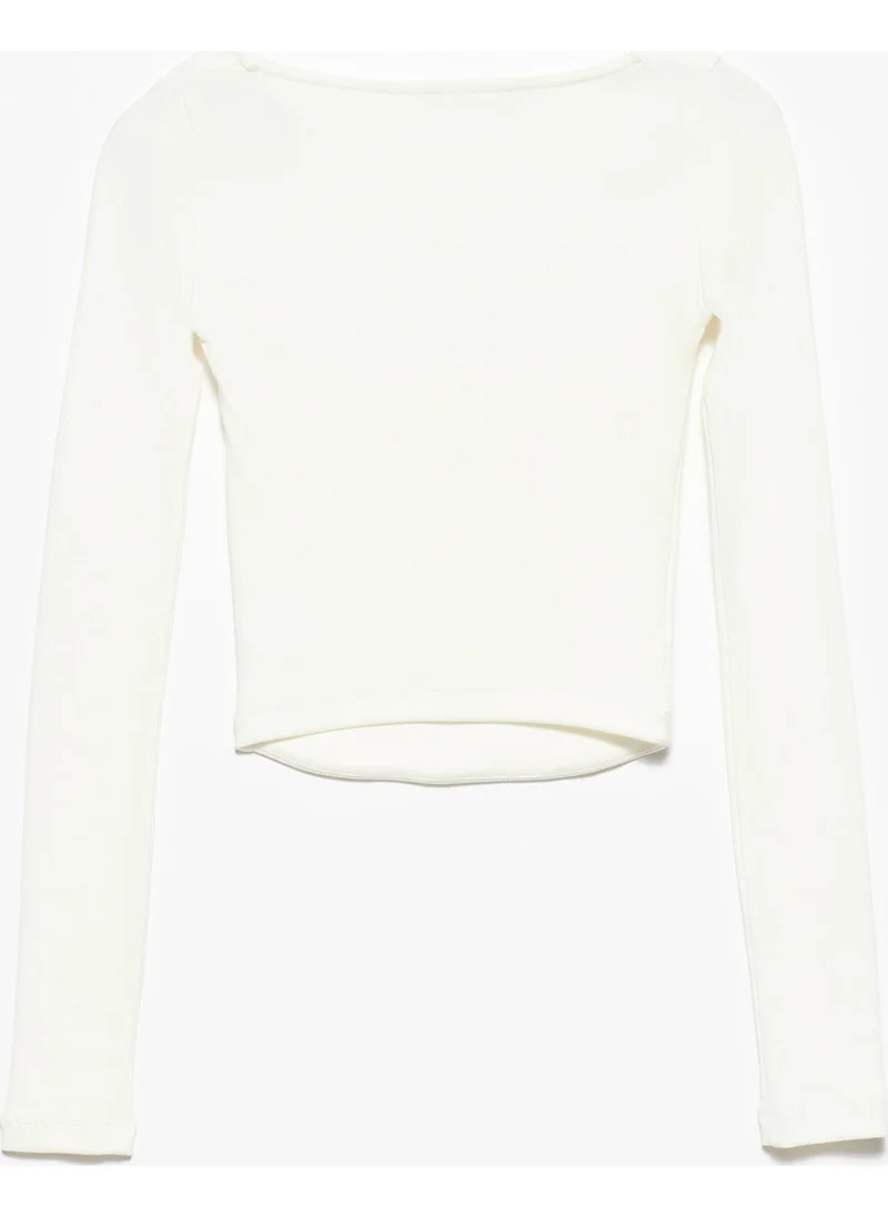 Dilvin 3700 Ribbed Long Sleeve Top-Ecru