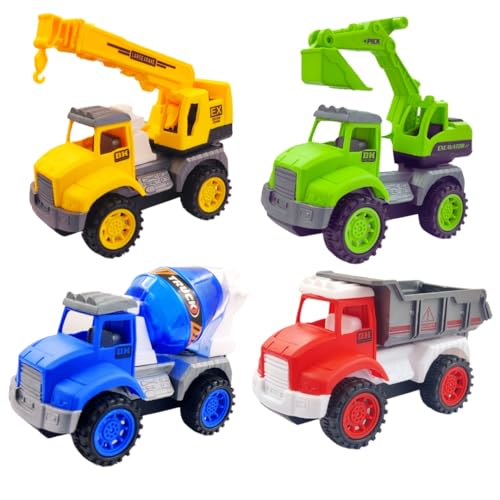 PLUSPOINT Construction Vehicle Trucks Friction Powered City Builder Series of Mixer, Excavator, Crane, Dumper Set of 4 Pretend Play Vehicles for Kids (4pc City Builder)- Multi Color - Image 1