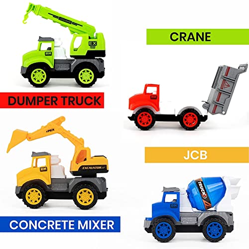 PLUSPOINT Construction Vehicle Trucks Friction Powered City Builder Series of Mixer, Excavator, Crane, Dumper Set of 4 Pretend Play Vehicles for Kids (4pc City Builder)- Multi Color - Image 2