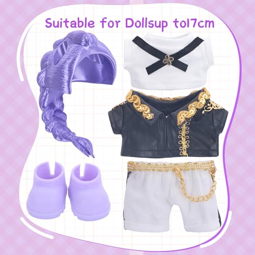 JUNIQUTE Use for Labubu Outfits KPDH Clothes and Accessories Set Designer17cm Doll Kpop Clothes Outfits 3D Printed Purple Wigs Compatible with Labubu Doll - Image 5